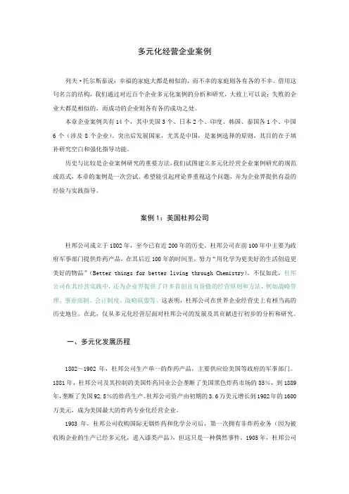 多元化经营企业案例