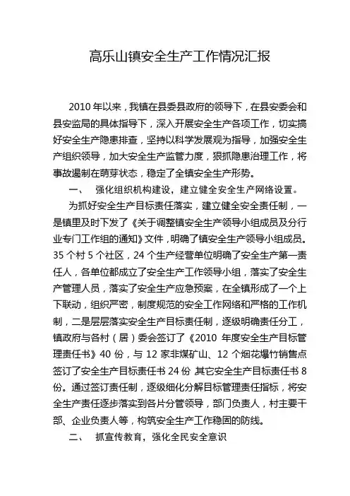 高乐山镇安全生产工作情况汇报