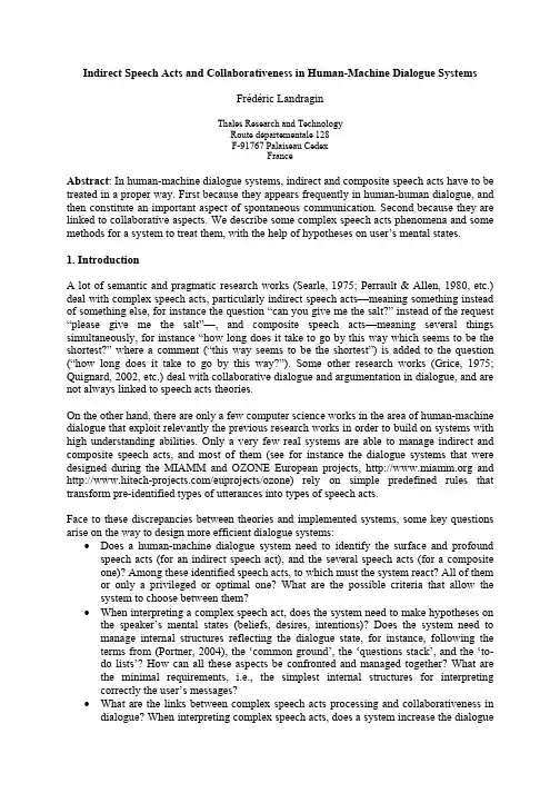 Indirect Speech Acts and Collaborativeness in Human-Machine Dialogue Systems