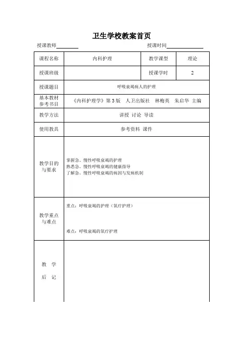 呼吸衰竭病人的护理 —护理