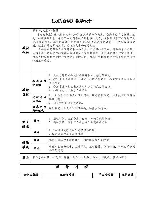 高中物理_力的 合成教学设计学情分析教材分析课后反思