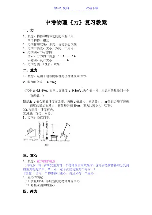 中考物理《力》复习教案
