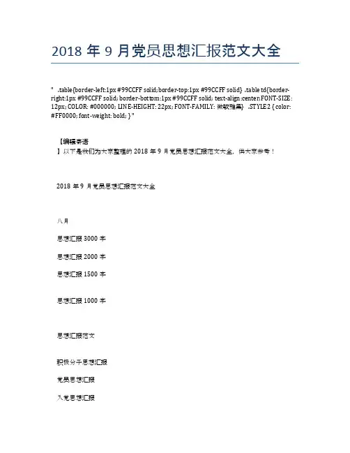 2018年9月党员思想汇报范文大全