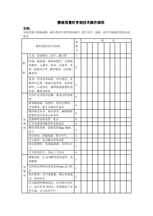 静脉留置针穿刺技术操作规范