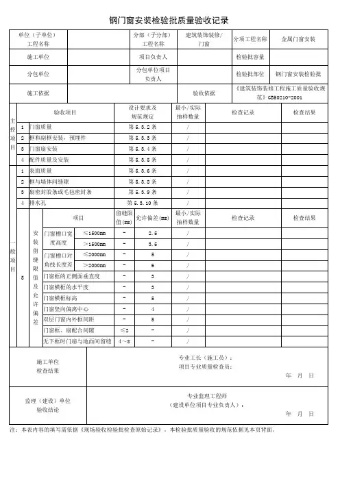 钢门窗安装检验批质量验收记录
