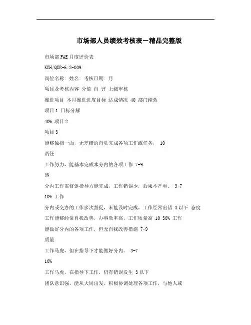 市场部人员绩效考核表-精品完整版