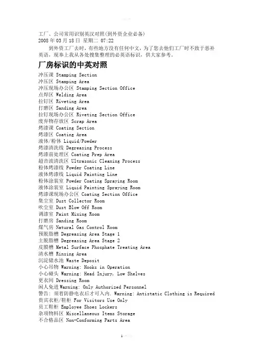 厂房标识的中英对照