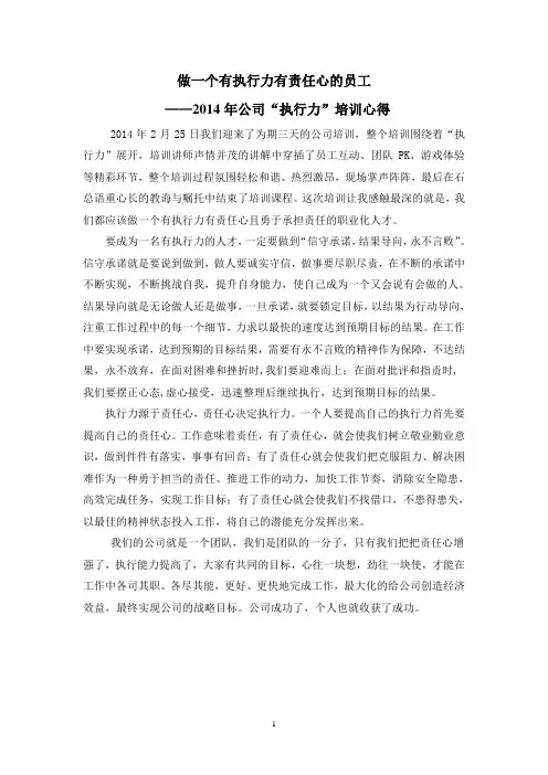 执行力培训心得报告