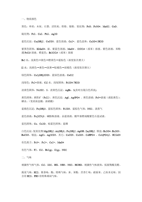 高中化学推断题涉及的物质性质总结