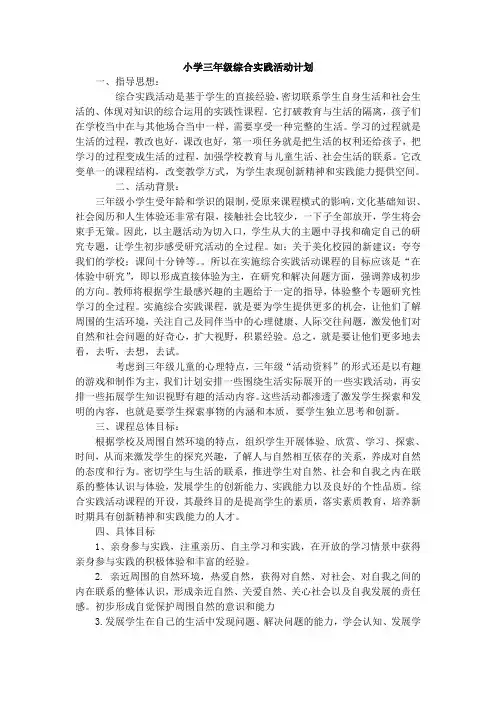 小学三年级综合实践活动计划 2