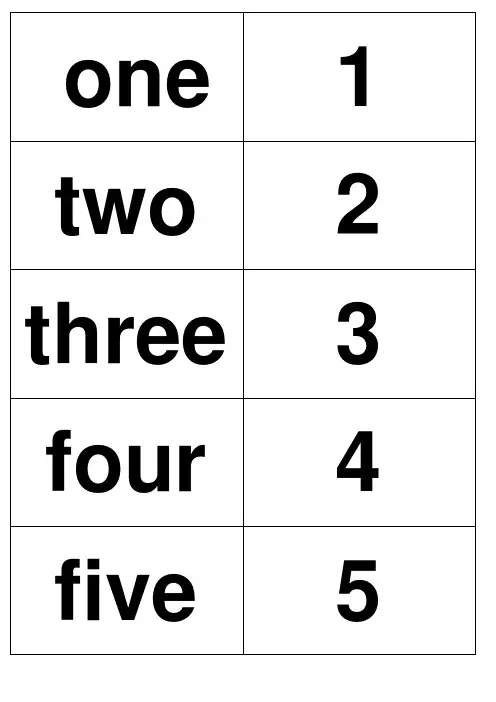 英语数字1-10卡片A4打印