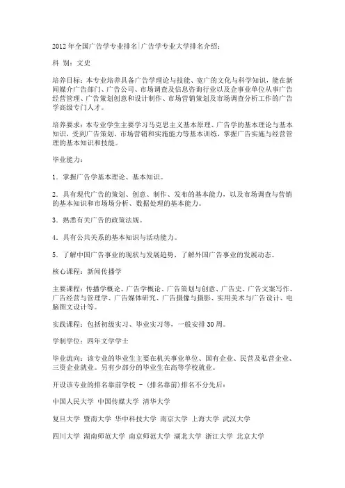 2012全国广告学专业排名