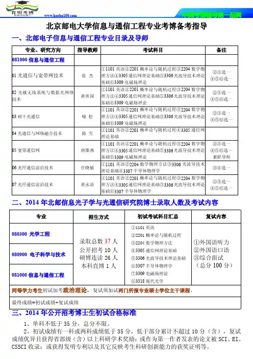 育明考博-北京邮电大学信息光子学与光通信研究院电子信息与通信工程考试大纲保过辅导参考书复习方法