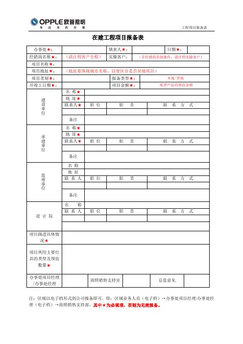 在建工程项目报备表