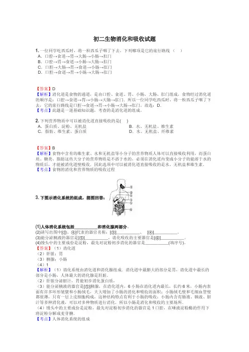 初二生物消化和吸收试题
