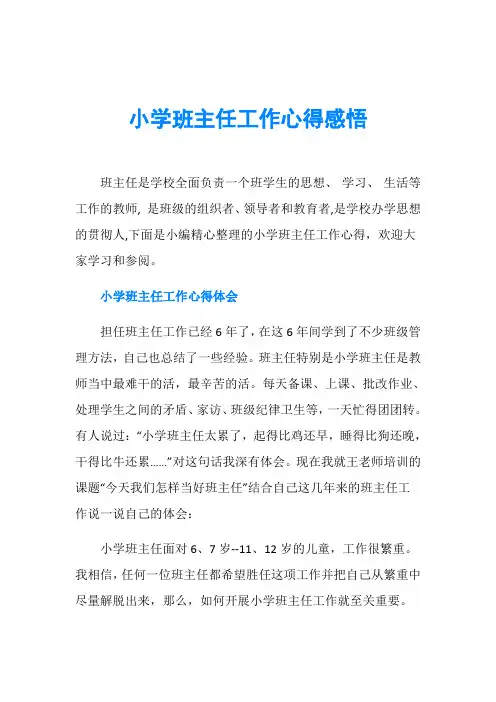 小学班主任工作心得感悟