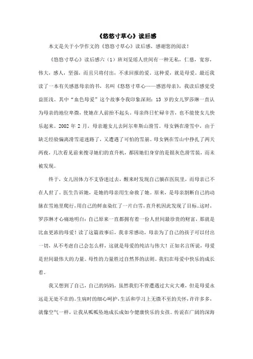 《悠悠寸草心》读后感_小学作文_1