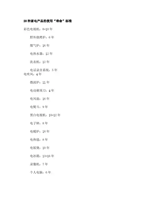 20种家电产品的使用“寿命”标准