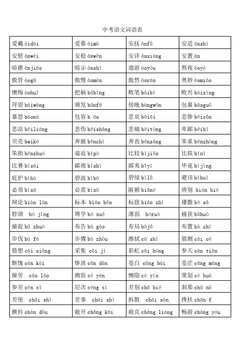 中考语文词语表1000个词