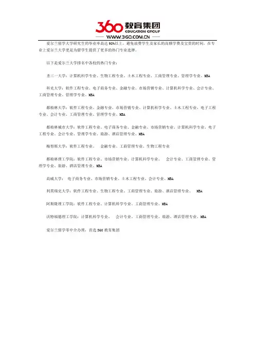 爱尔兰大学专业排名