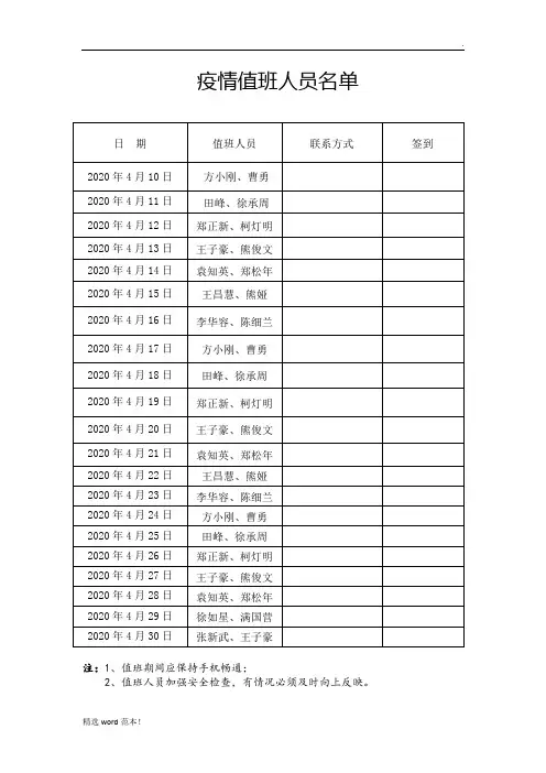 值班表模板