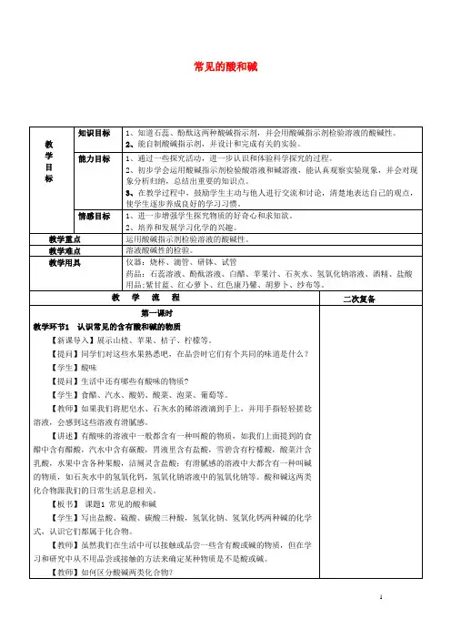 九年级化学下册 10.1 常见的酸和碱(第1课时)教案 新人教版