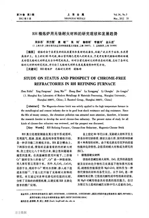 RH精炼炉用无铬耐火材料的研究现状和发展趋势
