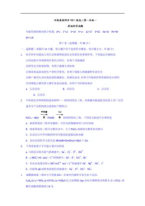 河南省洛阳市2017届高三第一次统一考试化学试题 Word