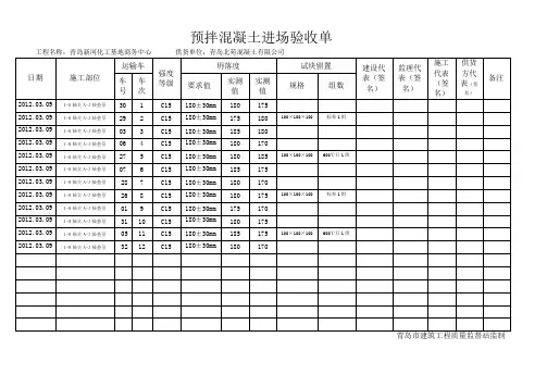 预拌混凝土进场验收单