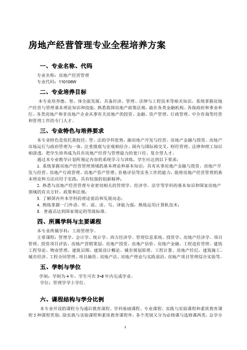 房地产经营管理专业培养方案