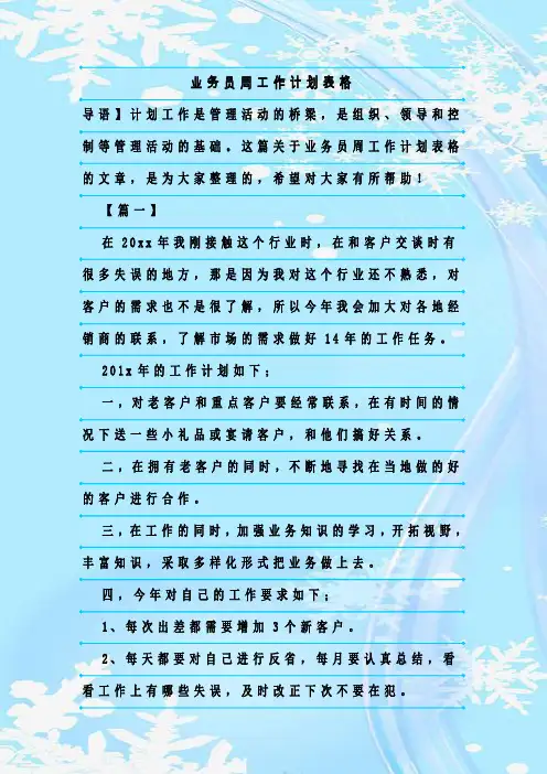 最新整理业务员周工作计划表格