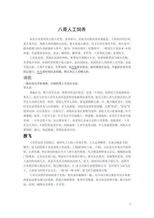 八哥人工饲养