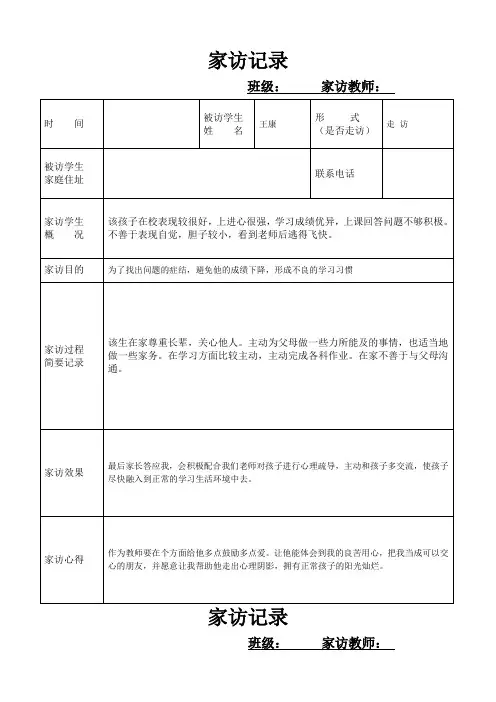 小学生家访记录表 (1)