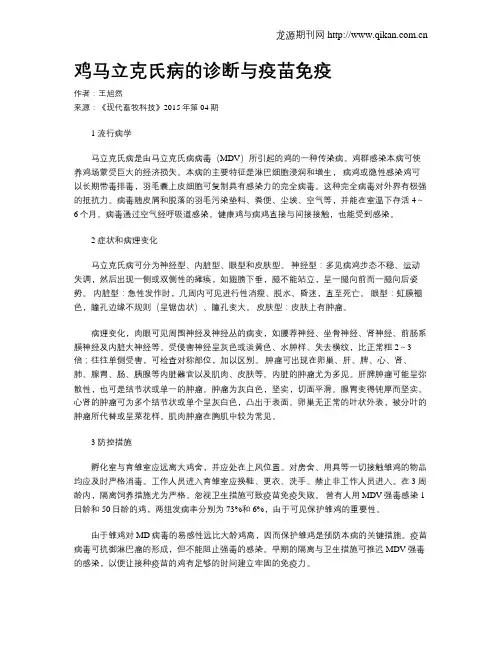 鸡马立克氏病的诊断与疫苗免疫