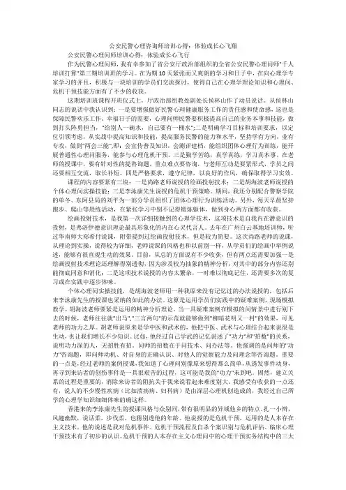 公安民警心理咨询师培训心得：体验成长心飞翔