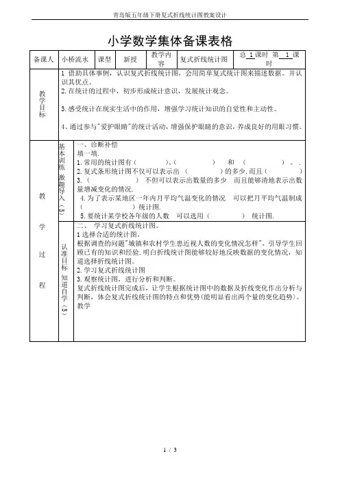 青岛版五年级下册复式折线统计图教案设计