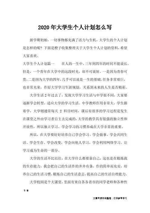 2020年大学生个人计划怎么写_工作计划