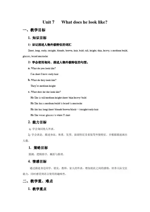 what does he look like教案