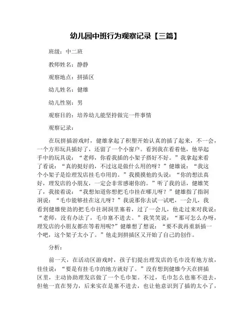 幼儿园中班行为观察记录【三篇】