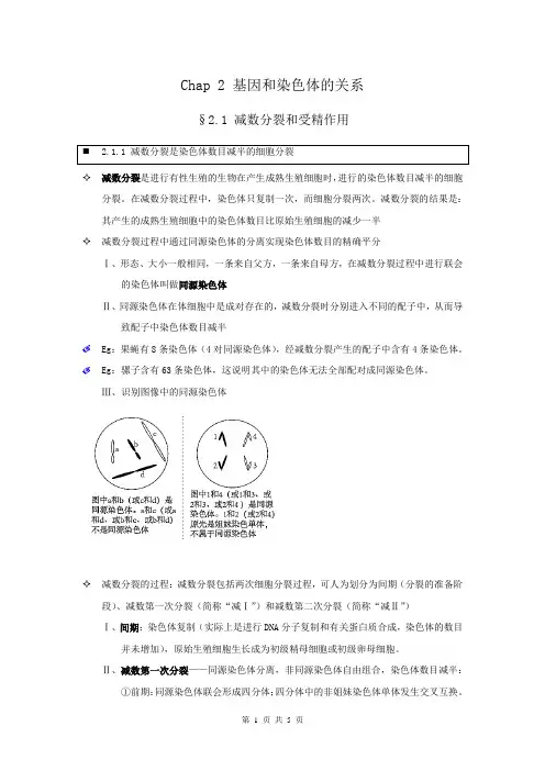 【个人珍藏版】高中人教版生物必修2学生笔记：2.1 减数分裂和受精作用