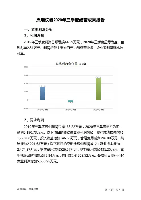 天瑞仪器2020年三季度经营成果报告