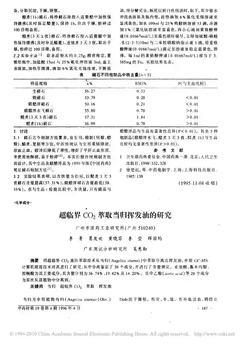 超临界CO_2萃取当归挥发油的研究