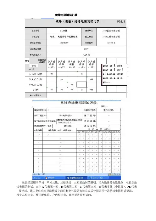 教你如何填“绝缘电阻测试记录”