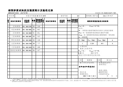 砌筑砂浆试块强度统计、评定记录---文本资料