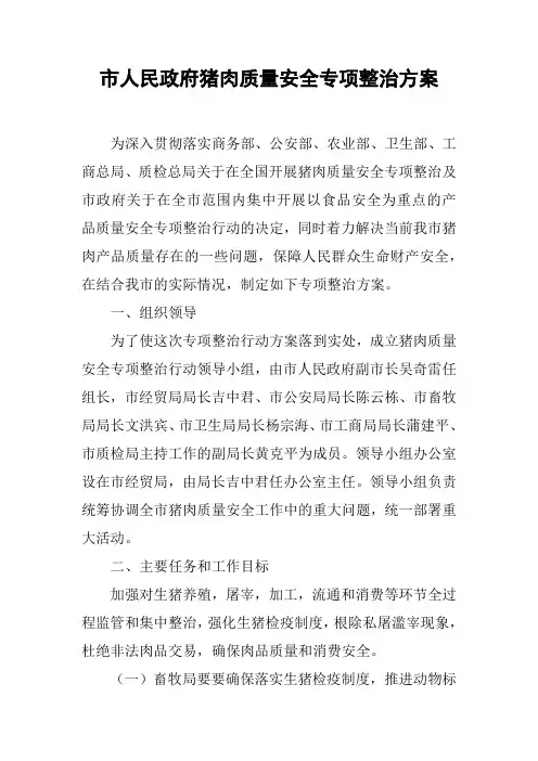 市人民政府猪肉质量安全专项整治方案