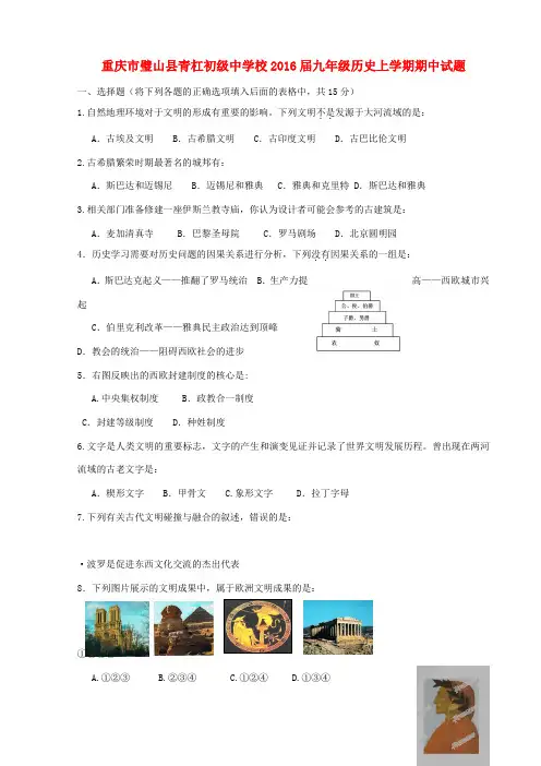 校九年级历史上学期期中试题 新人教版-新人教版初中九年级全册历史试题