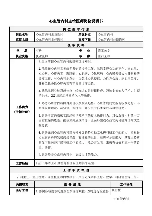 04心血管内科主治医师岗位说明书