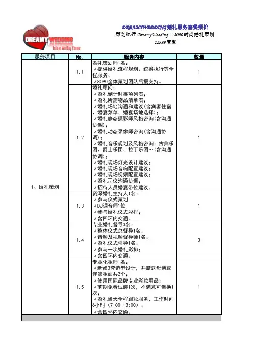婚礼报价(套餐)