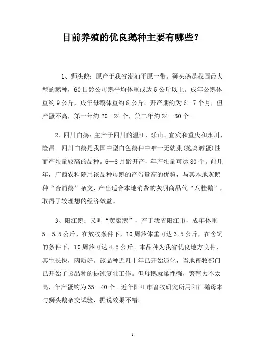 目前养殖的优良鹅种主要有哪些