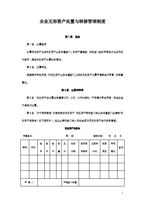 企业无形资产处置与转移管理制度